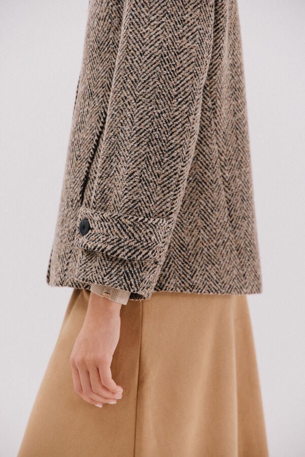Cortefiel Short structured fabric coat Printed beige