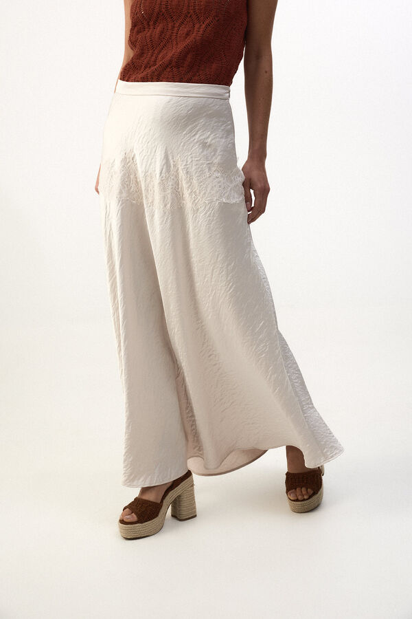 Slowlove Falda midi satinada con encaje Ivory