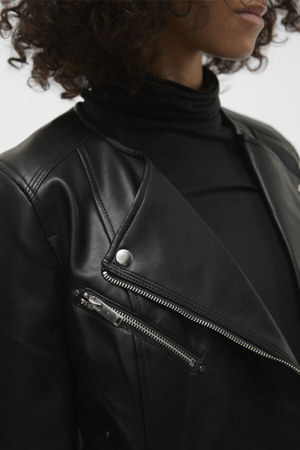 Vero Moda Cazadora biker de polipiel de mujer Negro