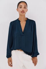 Cortefiel Flowy satin blouse Navy
