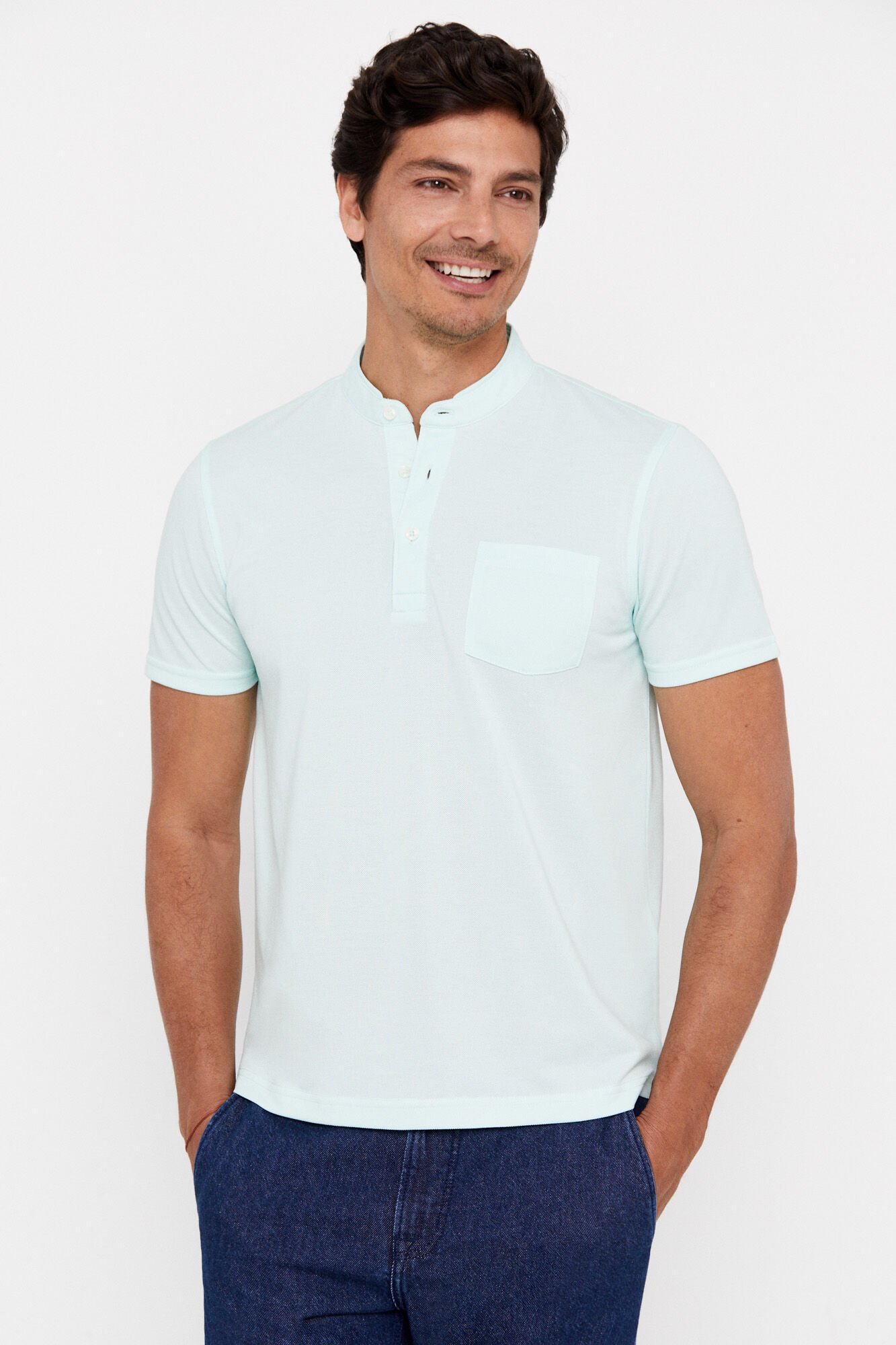 Mandarin collar pique shirt hotsell