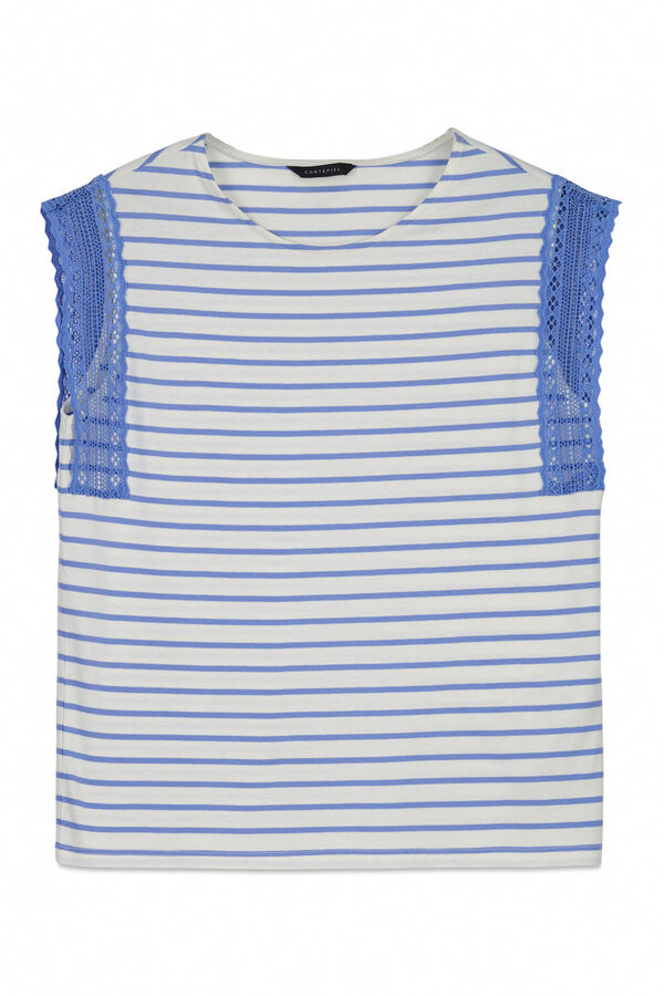 Cortefiel Guipure sleeve -shirt Blue