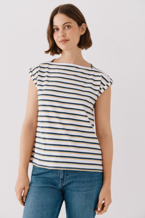Cortefiel Basic sleeves t-shirt Printed blue