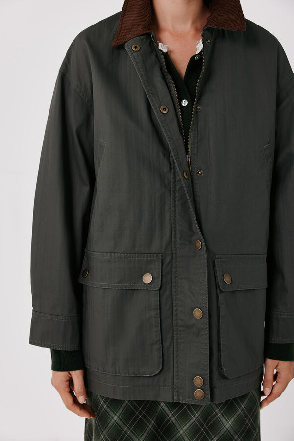Cortefiel Long waxed parka Green