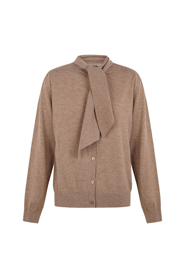 Cortefiel Tie neck cardigan Brown