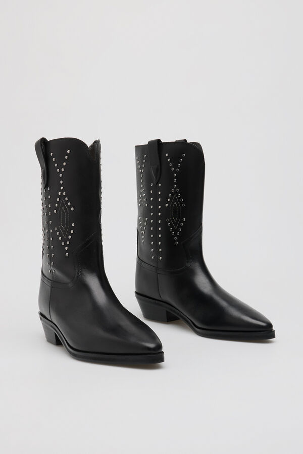 Cortefiel Studded napa boot Black