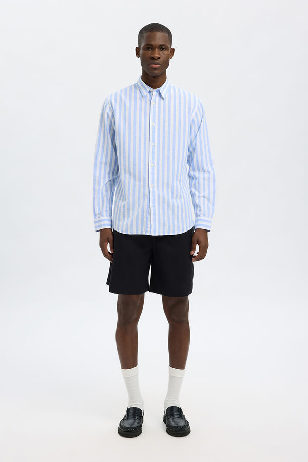 Selected Long-sleeved linen shirt Blue