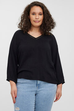 Cortefiel Curve blouse with 7/8 sleeves and v-neck Black