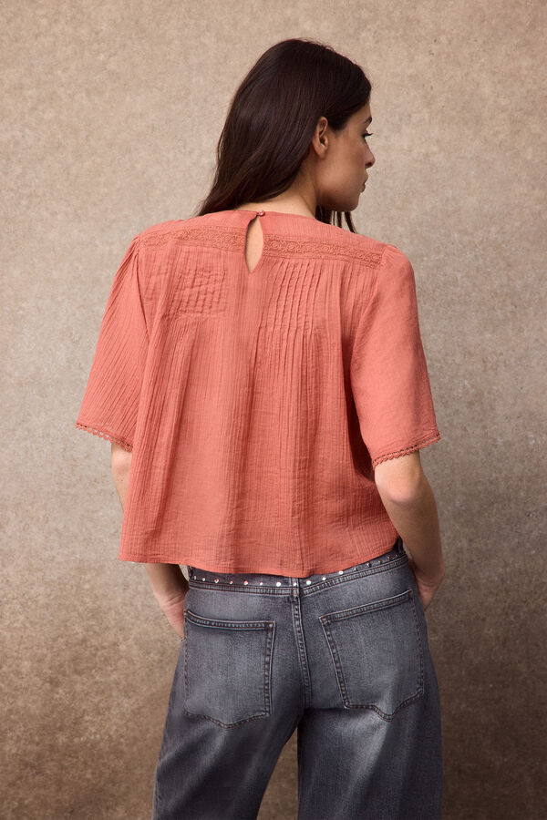 Slowlove Blusa com detalhes de renda Vermelho