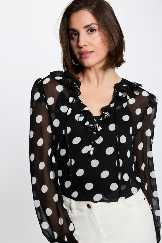 Blusa de gasa con cuello lazado