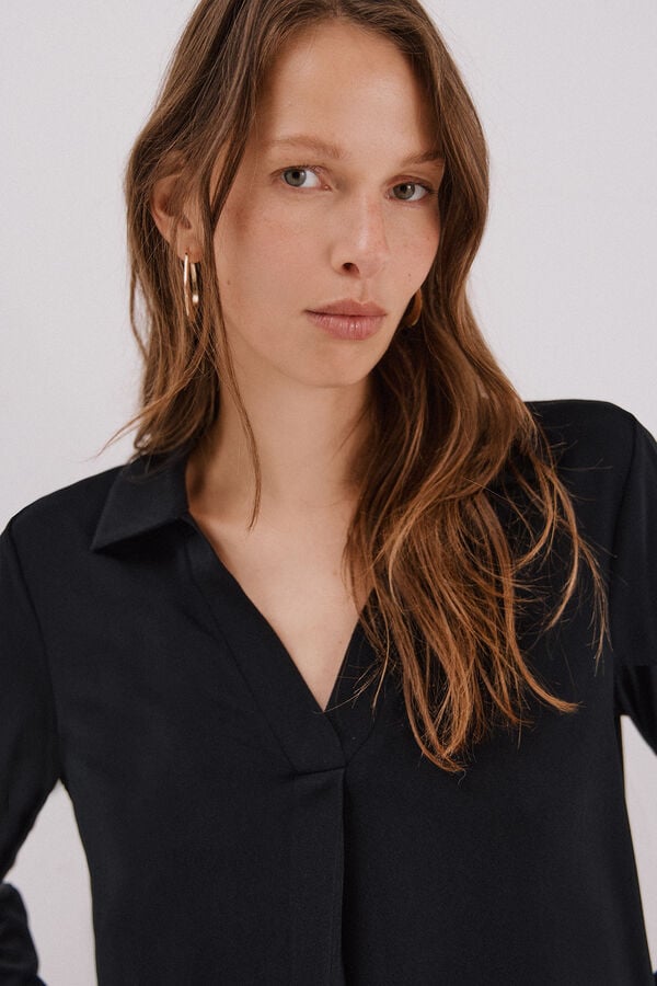 Cortefiel Polo shirt neck t-shirt Black