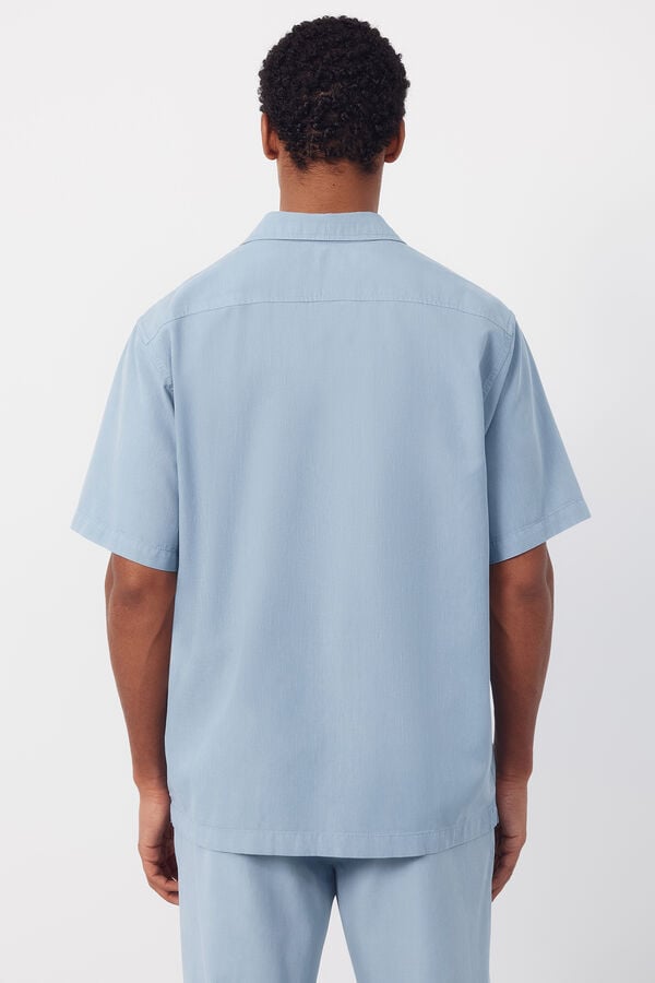 Cortefiel Plain short sleeve bowling collar shirt Blue