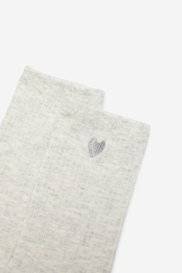 Cortefiel Lurex heart long socks Grey