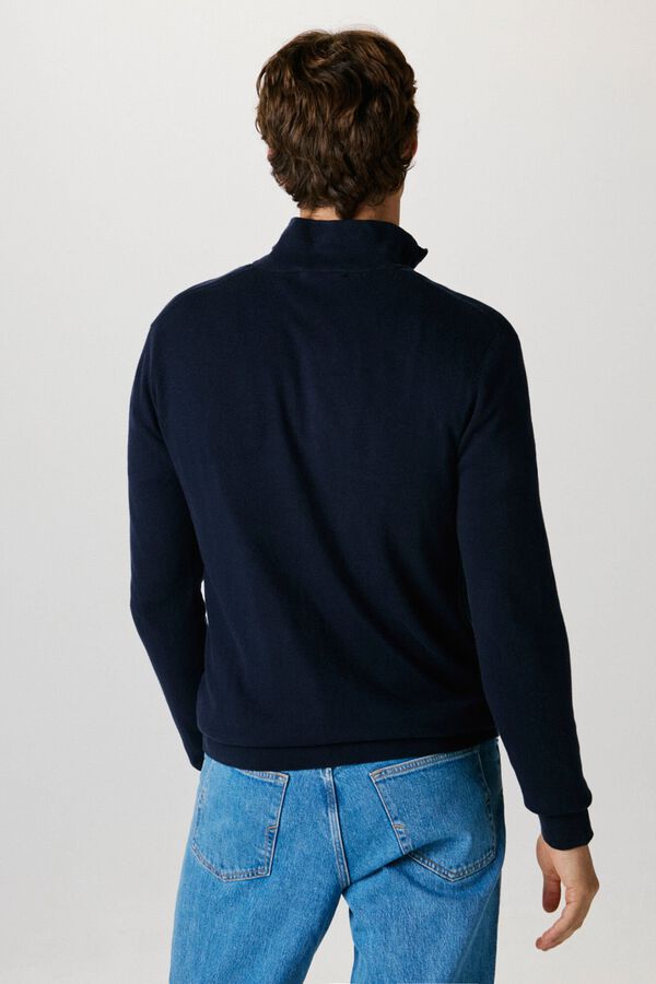 Selected High neck cardigan made of organic cotton. Regular fit.  Navy