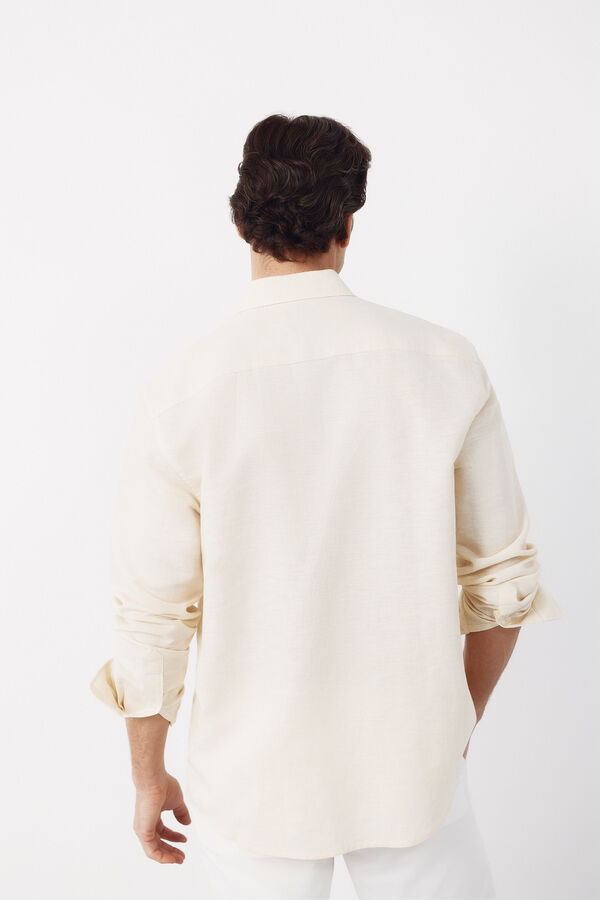 Cortefiel Striped linen cotton shirt Yellow