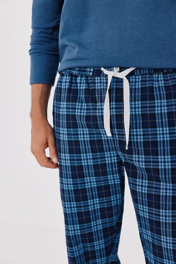 Cortefiel Jersey-knit and fabric pyjamas set Blue