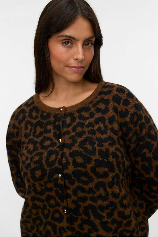 Vero Moda Curve Malha com estampa animal casaco de malha size Castanho