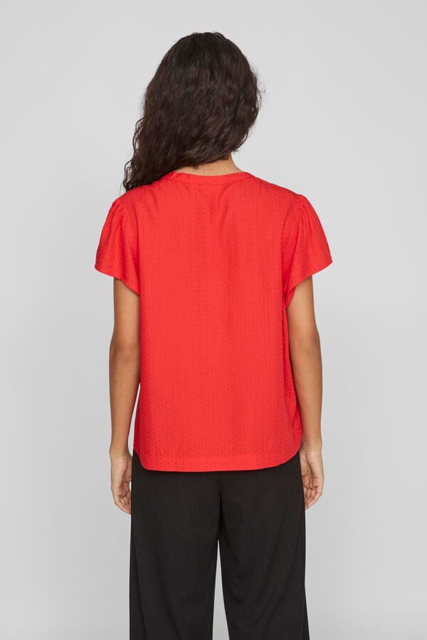 Cortefiel Short-sleeved V-neck blouse Red