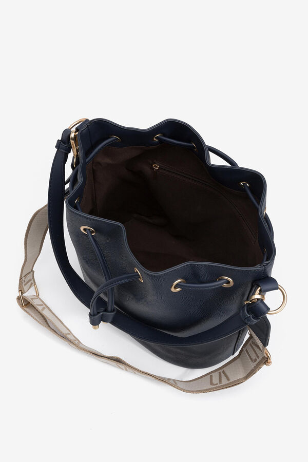 Cortefiel Leather Effect Bucket Bag Blue