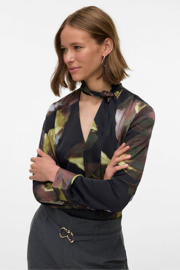 Vero Moda Camisa de manga comprida com laçada gola Preto