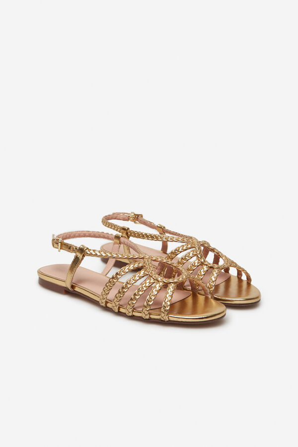 Cortefiel Woven metallic sandal Gold