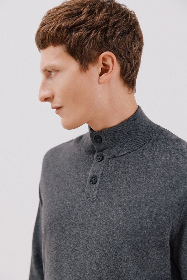 Cortefiel Cotton/silk cashmere high neck jumper Grey