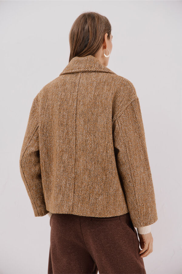 Cortefiel Short structured fabric coat Printed yellow