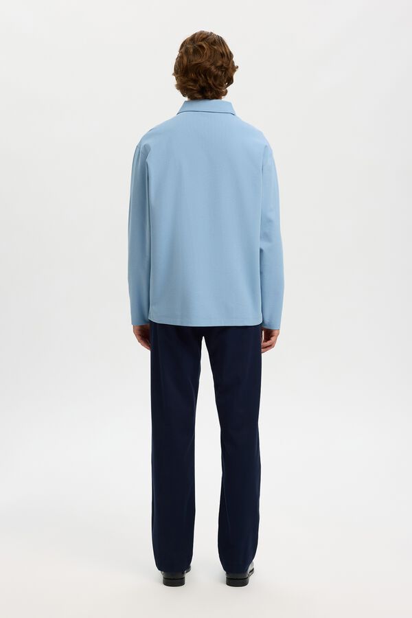 Selected Polo manga comprida relax Azul