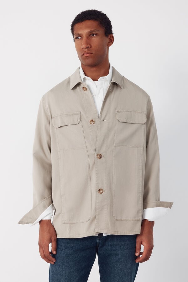 Cortefiel Plain Tencel overshirt Beige