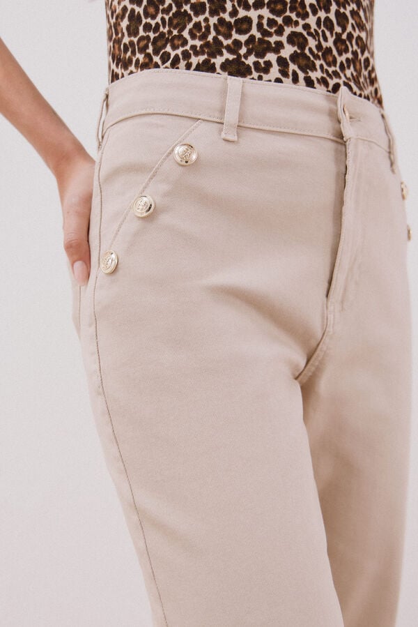 Cortefiel Pantalones palazzo botones Marfil