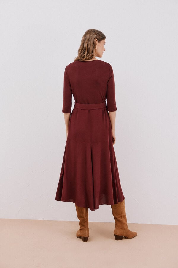 Cortefiel Combined dress with belt Maroon