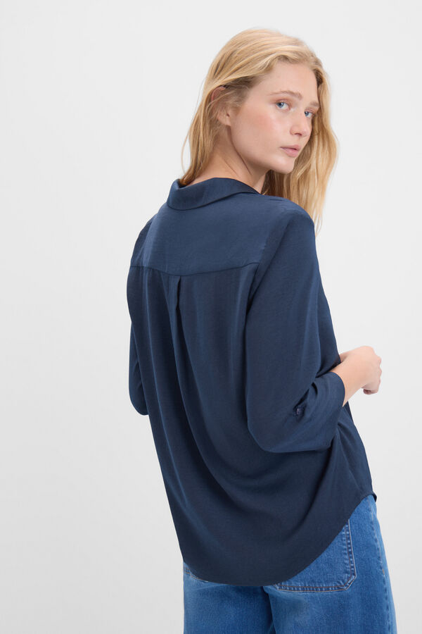 Cortefiel Satin blouse with lapel collar Navy