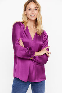 Cortefiel Long satin-finish blouse Purple