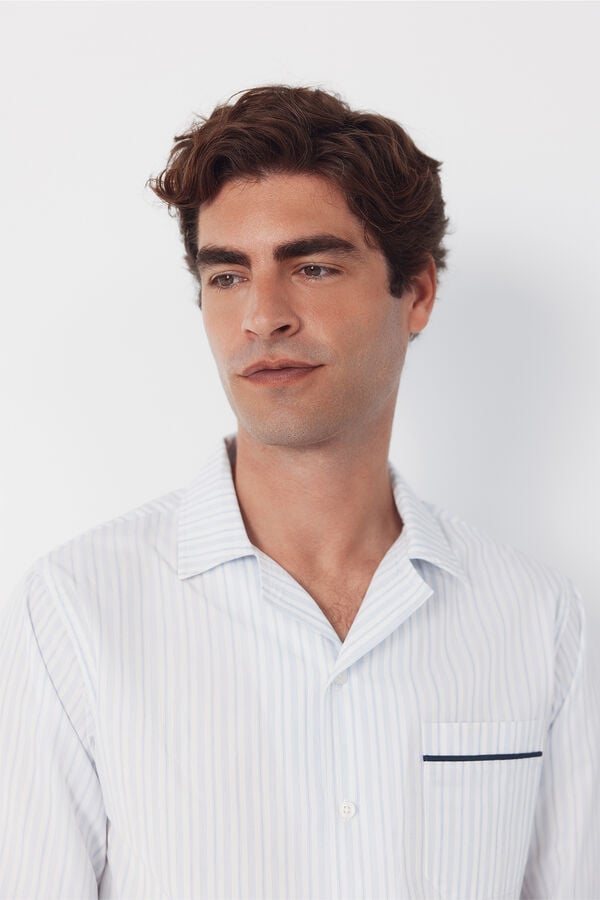 Cortefiel Jersey-knit and fabric pyjama set Blue