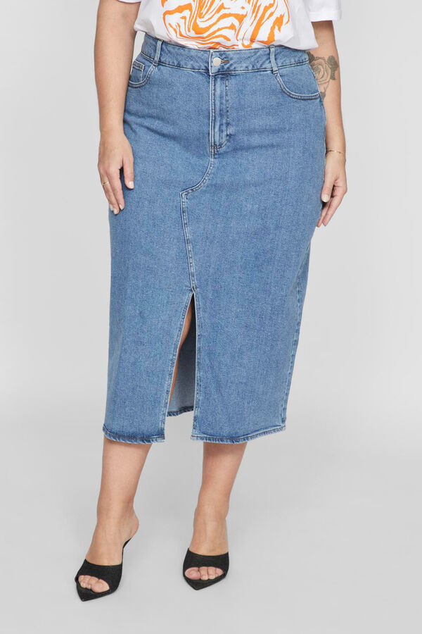 Evoked by Vila Falda midi vaquera curve Azul