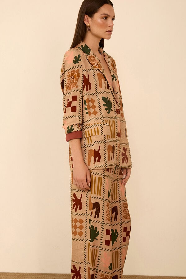 Meisie Printed fluid blazer Beige