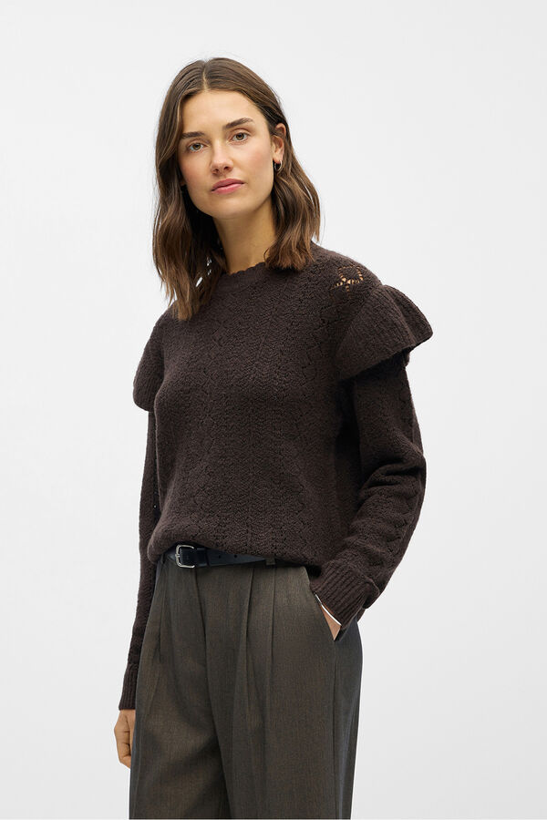 Object Openwork jumper with ruffles Dark brown