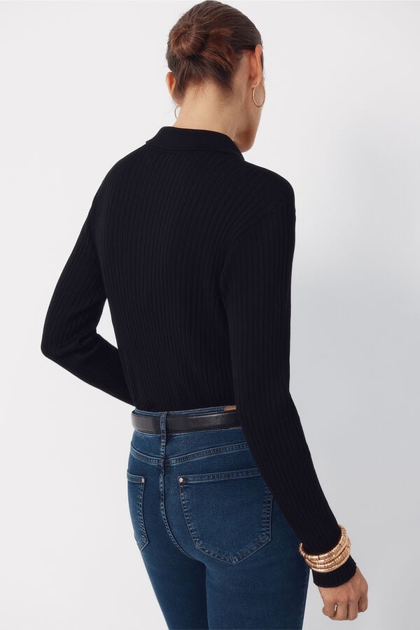 Cortefiel Jersey-knit keyhole polo shirt Black