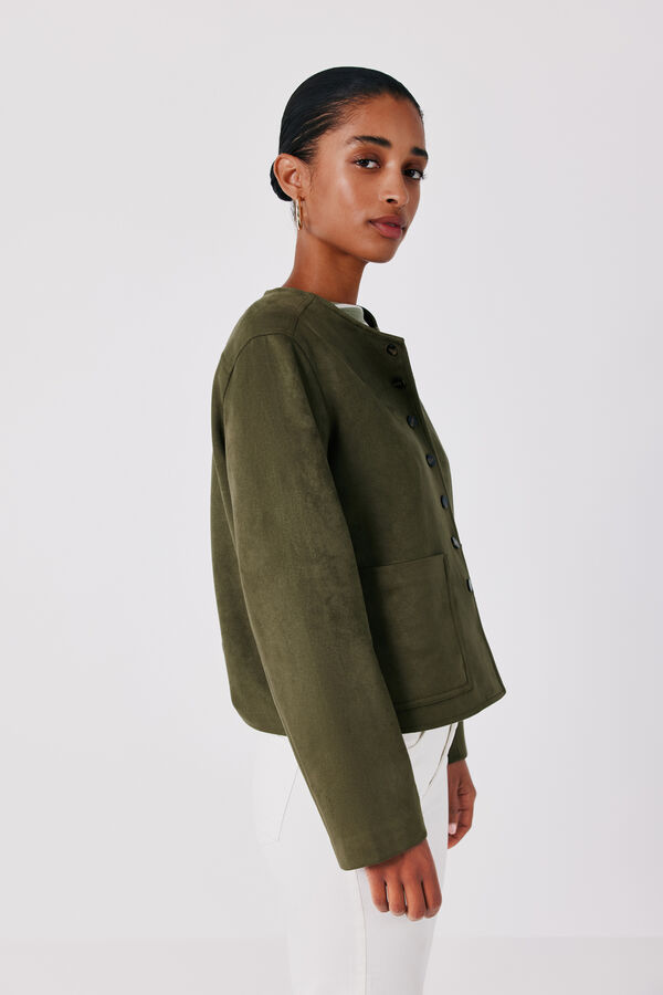 Cortefiel Faux suede jacket Green