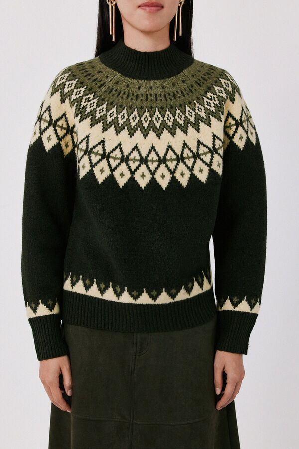Cortefiel Positional jacquard jumper Kaki