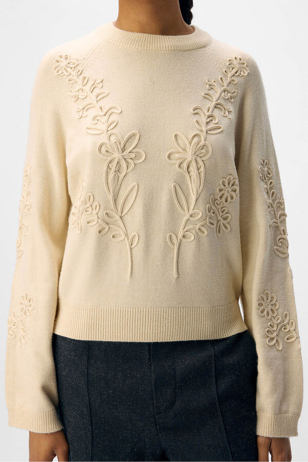 Object Camisola de malha bordado com flores Cinzento