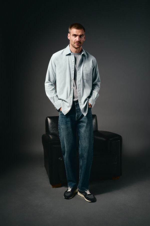 OOTO Camisa de microveludo lisa Azul