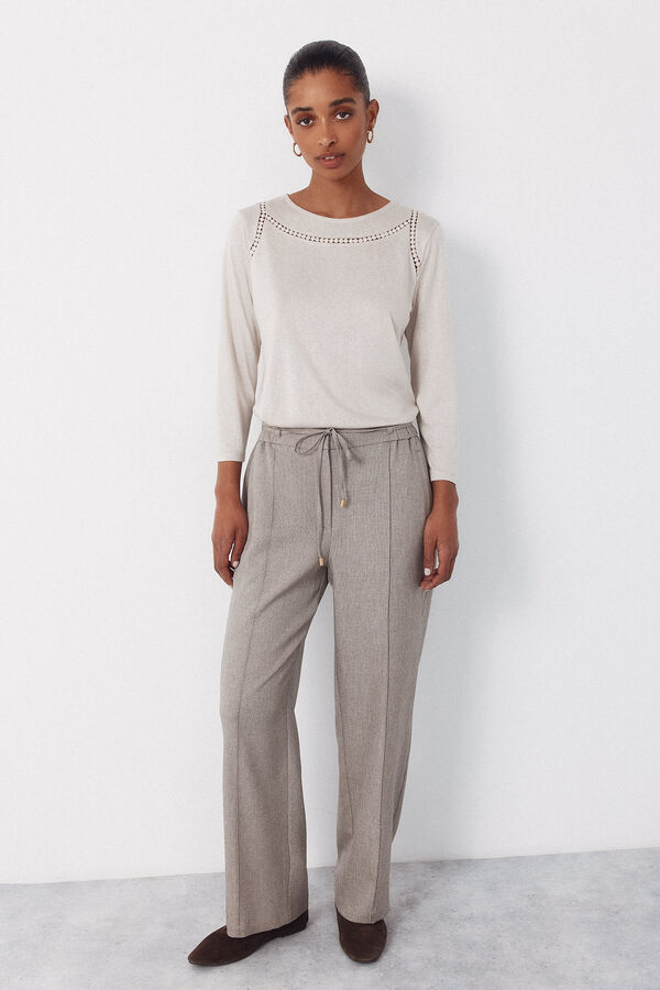 Cortefiel Dress pants with belt Beige