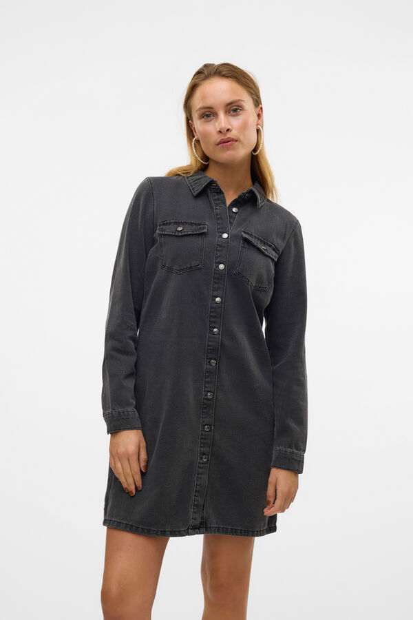 Vero Moda Vestido jeans curto de manga comprida Preto