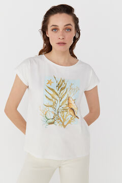 Cortefiel Pearl print dropped sleeve T-shirt White