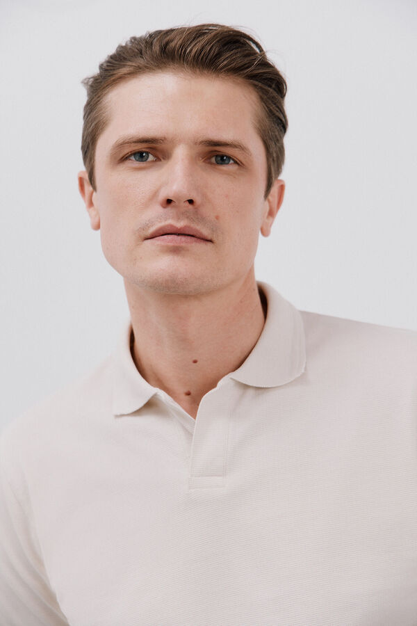 Cortefiel Open neck structured polo shirt Ivory