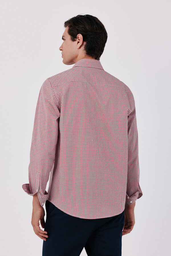 Cortefiel Cotton poplin plaid shirt Red