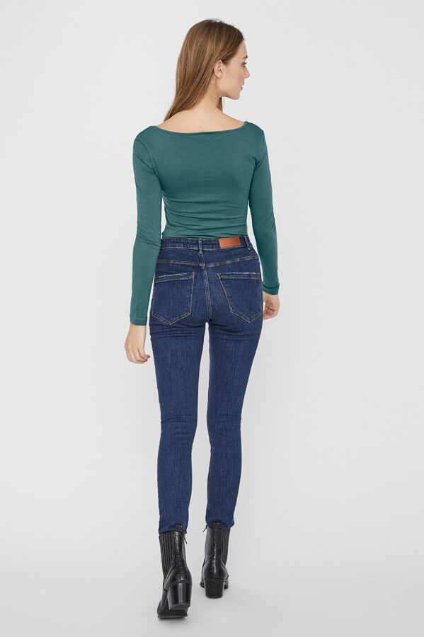 Cortefiel Tight fit long-sleeved round neck top Blue