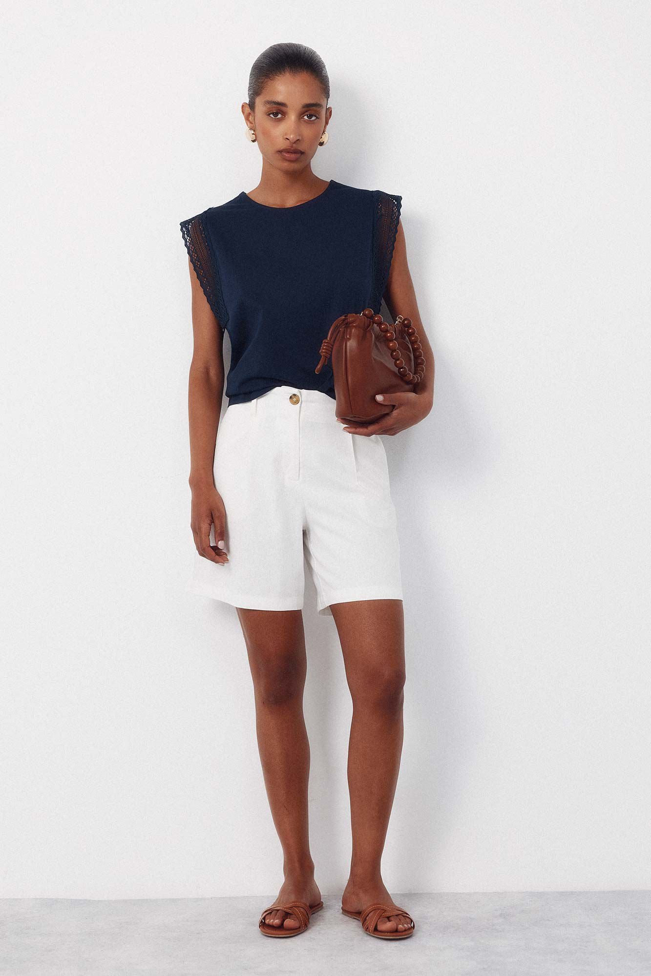 Cortefiel Guipure sleeve -shirt