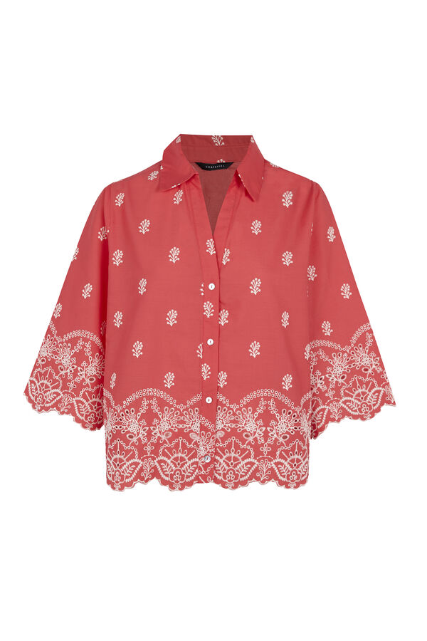 Cortefiel Embroidered shirt Coral